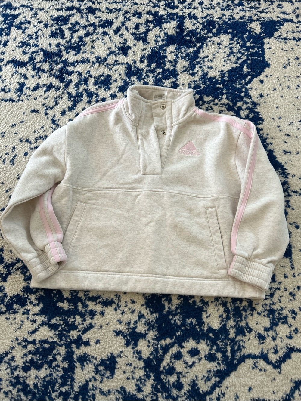 adidas Light Gray Pullover Hoodie with Pink Stripes